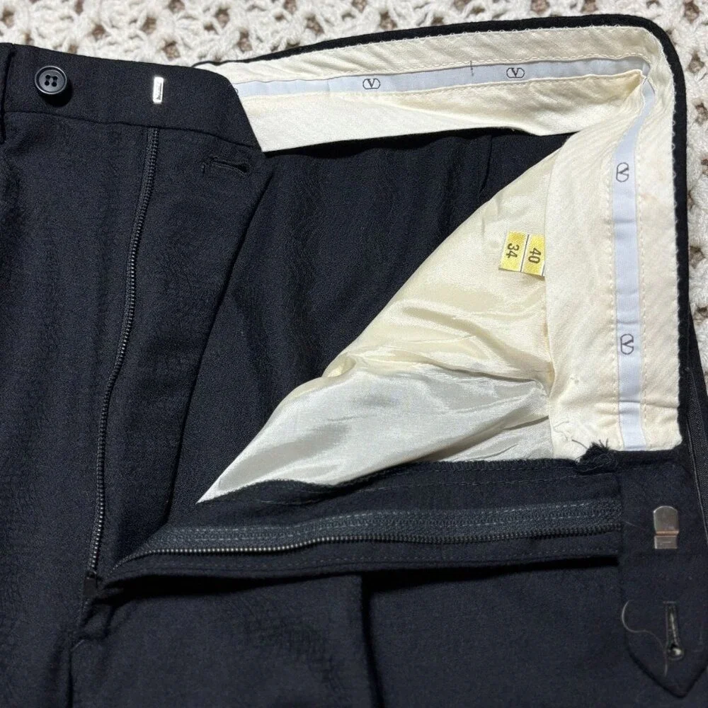 Valentino‎ Garavani VTG Dress Pants Black Straight Leg Flat Front Mens W34x31
